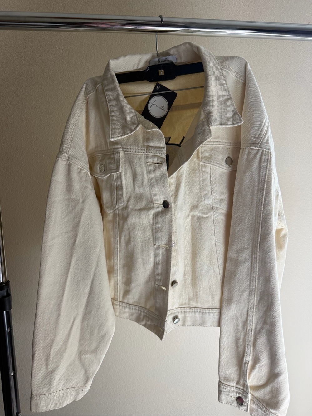 Classic Cream Denim Jacket - Women's Cropped Trucker